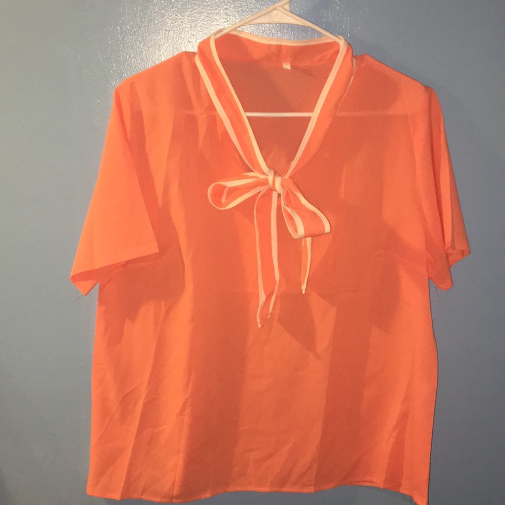 Salmon blouse with bow